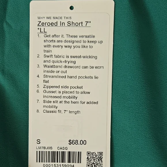 Lululemon Men's 7" Zeroed In Linerless Short Small Green. Worn once. EUC - Picture 2 of 5